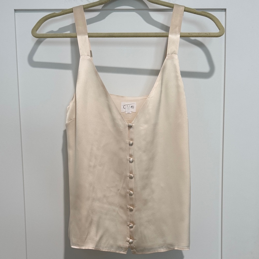 Cami NYC Silk Cream Button-Down Tank Top